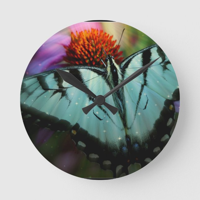 Reloj Redondo Mediano Hermosa mariposa turquesa (Anverso)