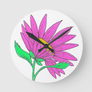 Reloj Redondo Mediano Hermosa pintura de flores acrílicas rosadas capric