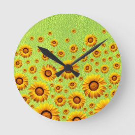 Reloj Redondo Mediano Hermosas flores amarillas en verde abstracto