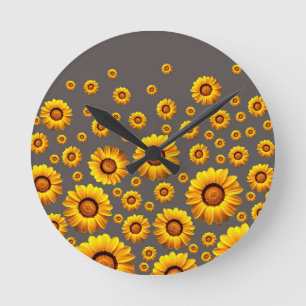 Reloj Redondo Mediano Hermosas flores amarillas sobre fondo gris