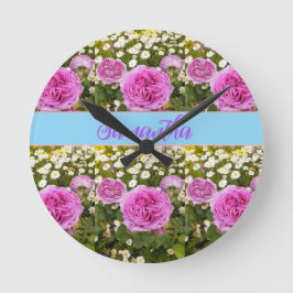 Reloj Redondo Mediano Hermosas rosas rosas y margaritas florales