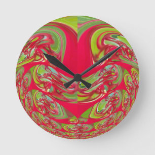 Reloj Redondo Mediano Hermoso Arte Abstracto de Color con Textura Roja y