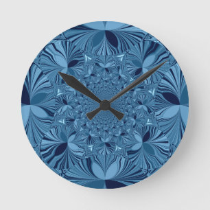 Reloj Redondo Mediano Hermoso Arte de Caleidoscopio Azul Iridescente Ado