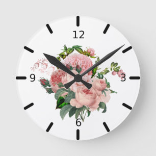 Reloj Redondo Mediano Hermoso Bouquet color rosa Rubor