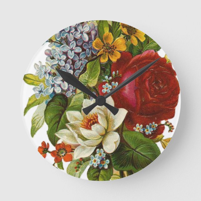 Reloj Redondo Mediano Hermoso Bouquet Romántico con Rosa Roja (Anverso)