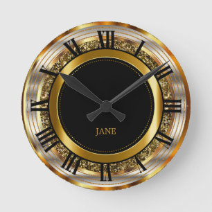 Reloj Redondo Mediano Hermoso diseño dorado, plateado y negro