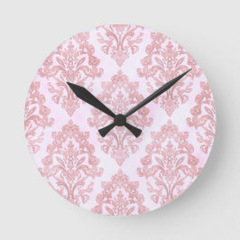 Reloj Redondo Mediano Hermoso en rosa patrón victoriano de damasco con a