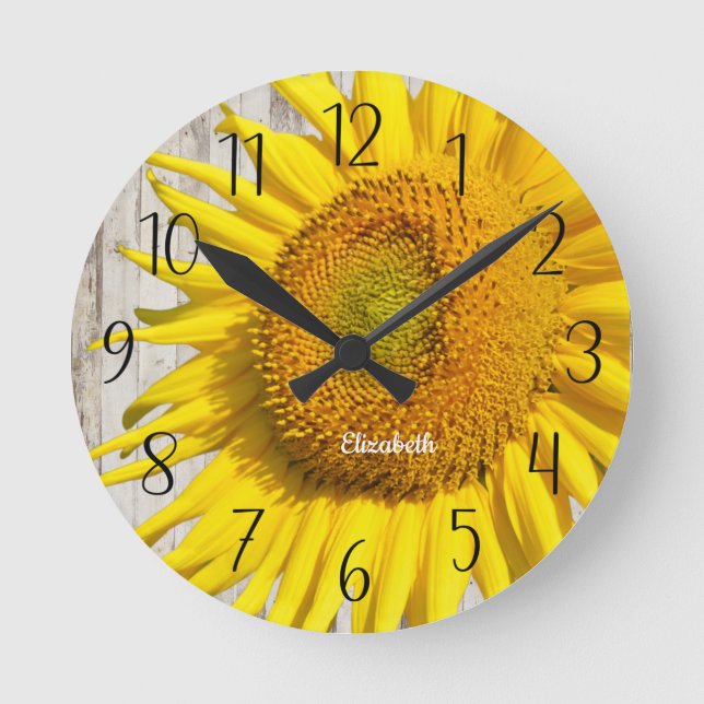 Reloj Redondo Mediano Hermoso girasol personalizado  (Anverso)