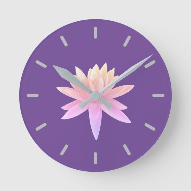 Reloj Redondo Mediano Hermoso gradiente rosa morado Lily Lotus Art (Anverso)