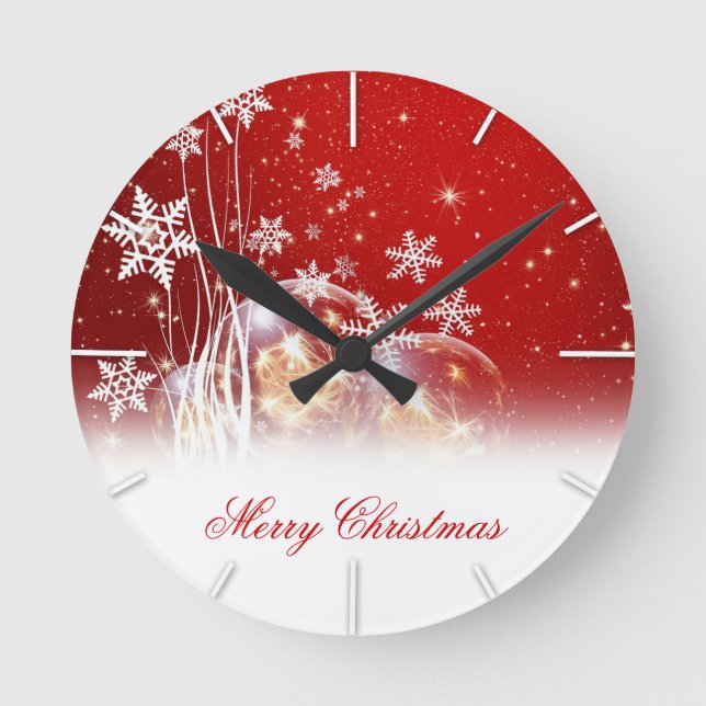 Reloj Redondo Mediano Hermoso ilustracion festivo "Feliz Navidad" (Anverso)