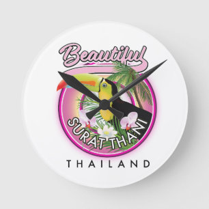 Reloj Redondo Mediano Hermoso logotipo de Surat Thani Tailandia