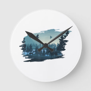Reloj Redondo Mediano Hermoso Monte, Árboles y Bosque Naturales