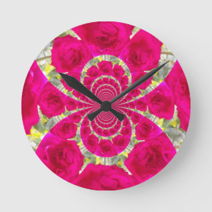 Reloj Redondo Mediano Hermoso Patrón de Caleidoscopio de Rosas Rojas Aso