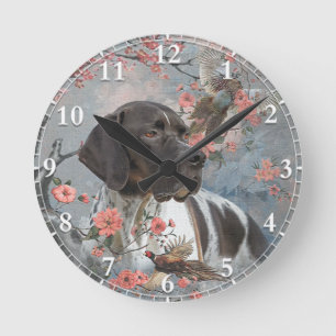 Reloj Redondo Mediano Hermoso pointer con faisanes