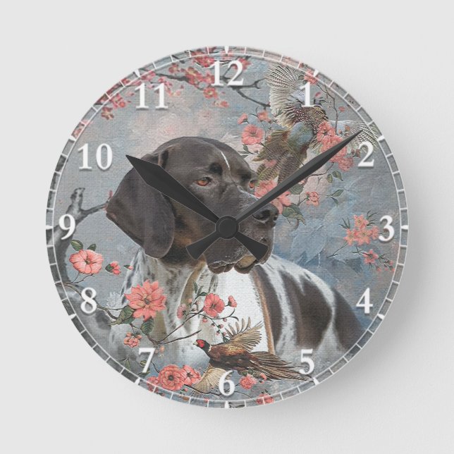 Reloj Redondo Mediano Hermoso pointer con faisanes   (Anverso)