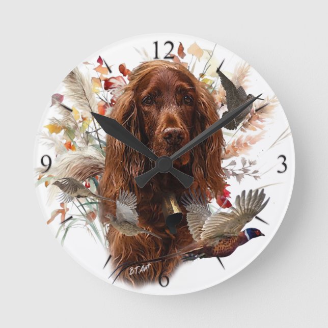 Reloj Redondo Mediano Hermoso Red Setter Irlandés (Anverso)