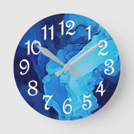 Reloj Redondo Mediano Hermoso Resumen Arte Fluido Artístico Azul Moderno