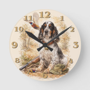 Reloj Redondo Mediano Hermoso Setter con Faisanes, Arte