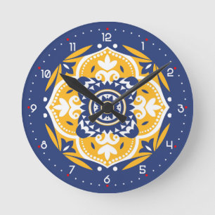 Reloj Redondo Mediano 💛 💙 🤍 Hermosos Azulejos azules y amarillos