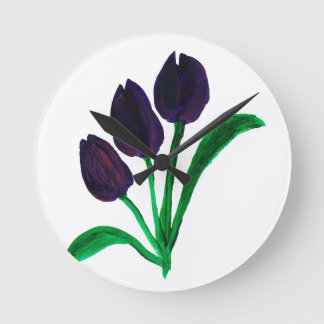 Reloj Redondo Mediano Hermosos tulipanes acuarelas