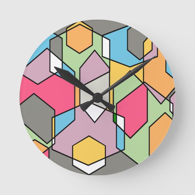 Reloj Redondo Mediano Hexagon Bauhaus - Pasteles (Anverso)