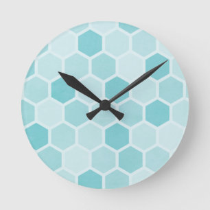 Reloj Redondo Mediano Hexagons verde azulados