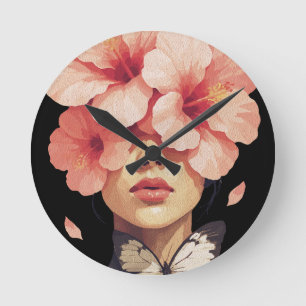 Reloj Redondo Mediano Hibisco & Mariposa – Botánica Floral Moderna