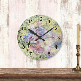 Reloj Redondo Mediano Hidrangea Dragonfly Postmark Ephemera