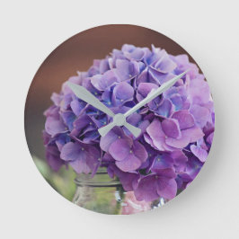 Reloj Redondo Mediano Hidrangea púrpura rusa en foto de Mason Jar