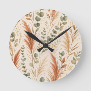 Reloj Redondo Mediano Hierba de Pampas de Terracota Eucalipto Neutral Bo