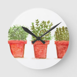 Reloj Redondo Mediano Hierbas menta de romero timo acuosa acuarela hierb