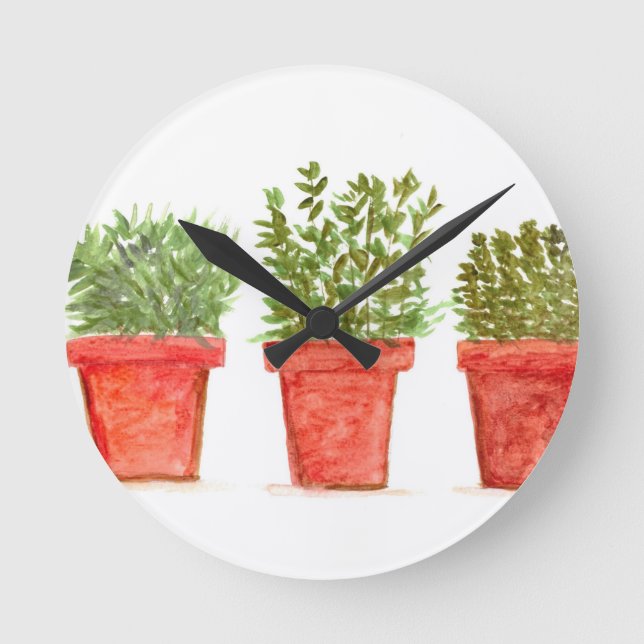 Reloj Redondo Mediano Hierbas menta de romero timo acuosa acuarela hierb (Anverso)