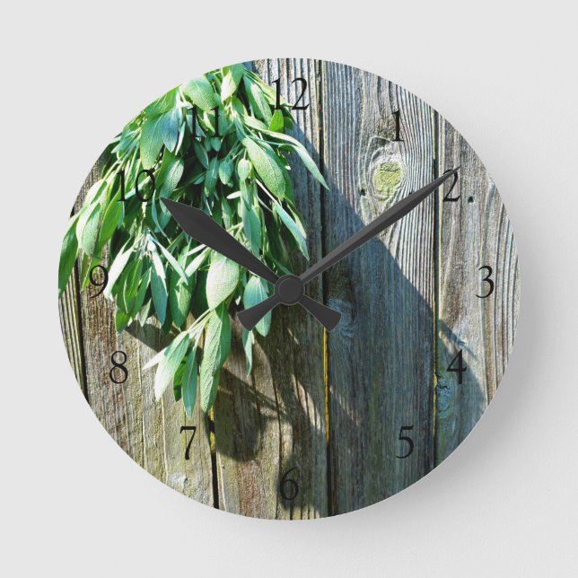 Reloj Redondo Mediano Hierbas rusticas de boho Madera de grano (Anverso)