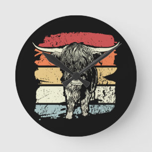 Reloj Redondo Mediano Highland Cow Highland Cows Retro