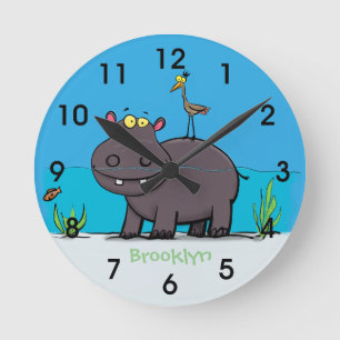 Reloj Redondo Mediano Hipopótamo divertido lindo con personalizado de pá