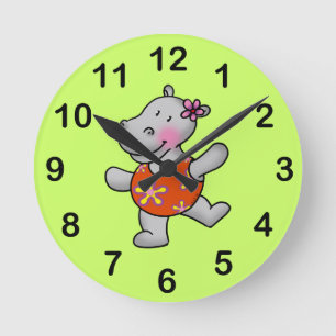 Reloj Redondo Mediano Hipopótamo lindo del baile