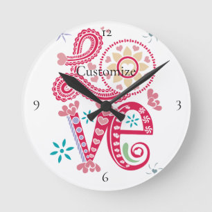 Reloj Redondo Mediano Hippie Groovy Love Rótulo Thunder_Cove