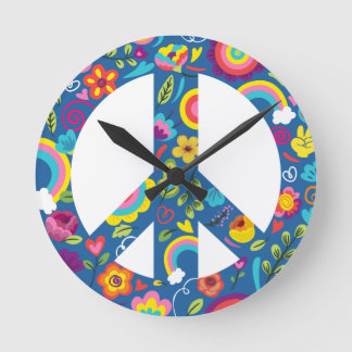 Reloj Redondo Mediano Hippy 60s Boho Peace Sign