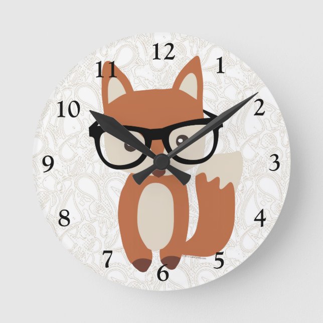 Reloj Redondo Mediano Hipster Baby Fox con gafas (Anverso)