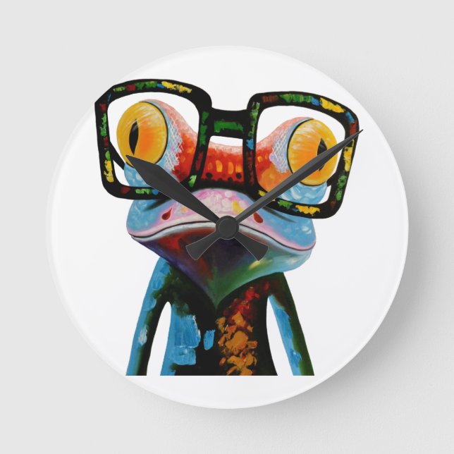 Reloj Redondo Mediano Hipster Glasses Frog (Anverso)
