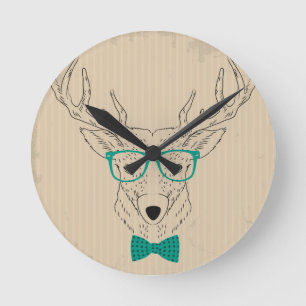 Reloj Redondo Mediano Hipster Reindeer Elk con lentes Navidades gruñidos