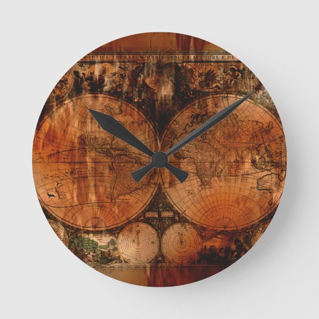 Reloj Redondo Mediano Histórico-bicho del mapa del viejo mundo de la vie (Anverso)