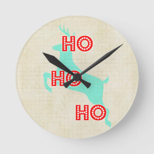 Reloj Redondo Mediano ho ho ho reno navidades rojos azul vintage