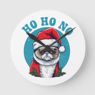 Reloj Redondo Mediano Ho ho no - divertido gato gruñón de Santa