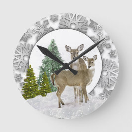 Reloj Redondo Mediano Hogar de feriado de ciervos Whitetail Winter Wonde