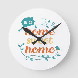 Reloj Redondo Mediano Hogar dulce con pájaro y casa