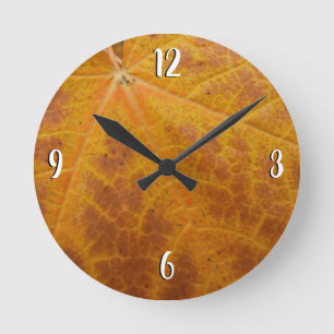 Reloj Redondo Mediano Hoja de Arce Amarillo Otoño Abstracto Naturaleza