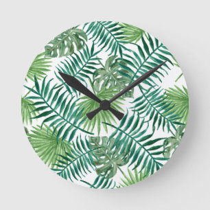Reloj Redondo Mediano Hoja de palma botánica tropical de la planta