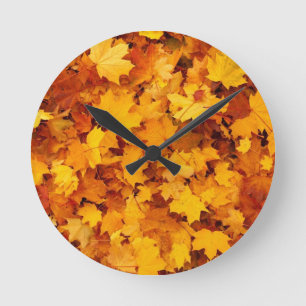 Reloj Redondo Mediano Hojas de Arce Amarillas de Otoño