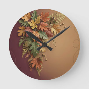 Reloj Redondo Mediano Hojas de Arce de Otoño Botánico Elegante en Cascad
